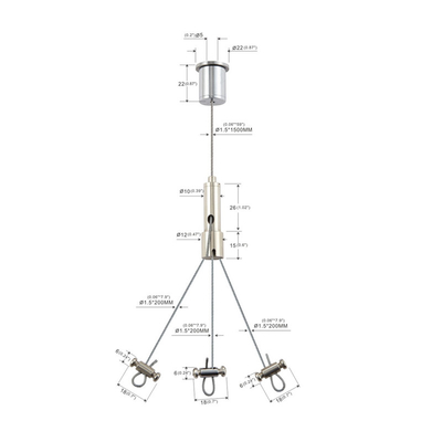Acoustic panel hanging system met verstelbare kabelgrepen 1,5 mm draad touw