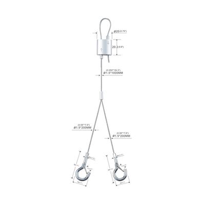 Acoustic panel hanging system met verstelbare kabelgrepen 1,5 mm draad touw