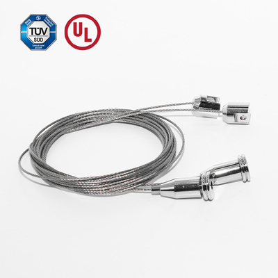 Plafondbevestiging met kabel voor het ophangen van geluidsabsorberend katoenen accessoire